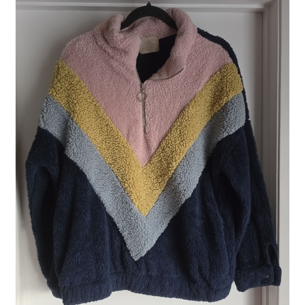 Judith March Pullover Sweatshirt Women L Colorblock Pink Yellow Navy Casual